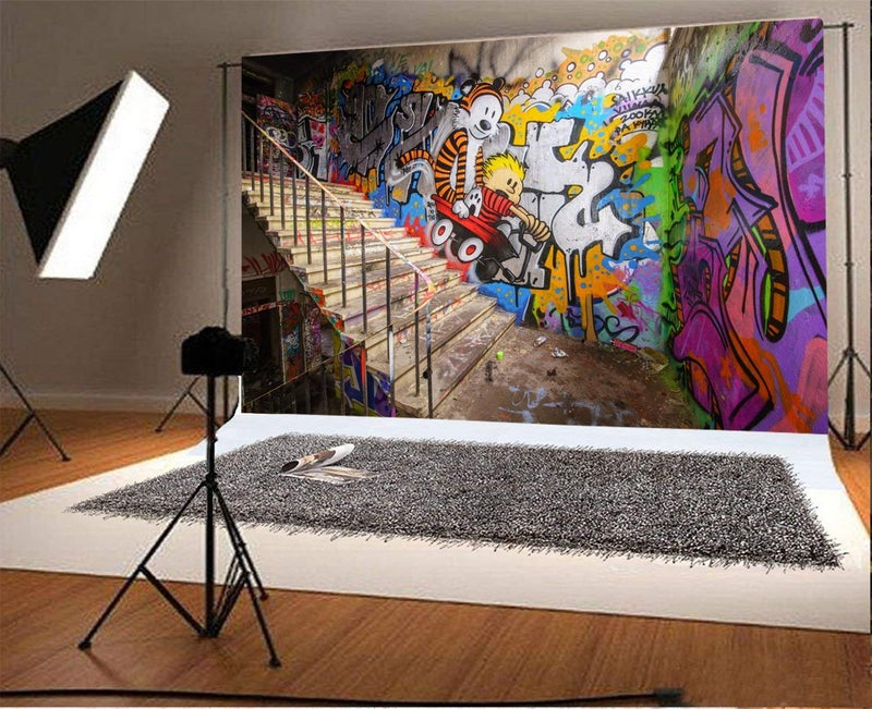 Yeele 10x8ft Urban Street Graffiti Wall Backdrop for Pictures Retro Cartoon 80'S 90'S Fashion Hiphop Style Photography Background Children Kids Adult Photo Booth Shoot Vinyl Studio Props Y2BK04772 - Image 2